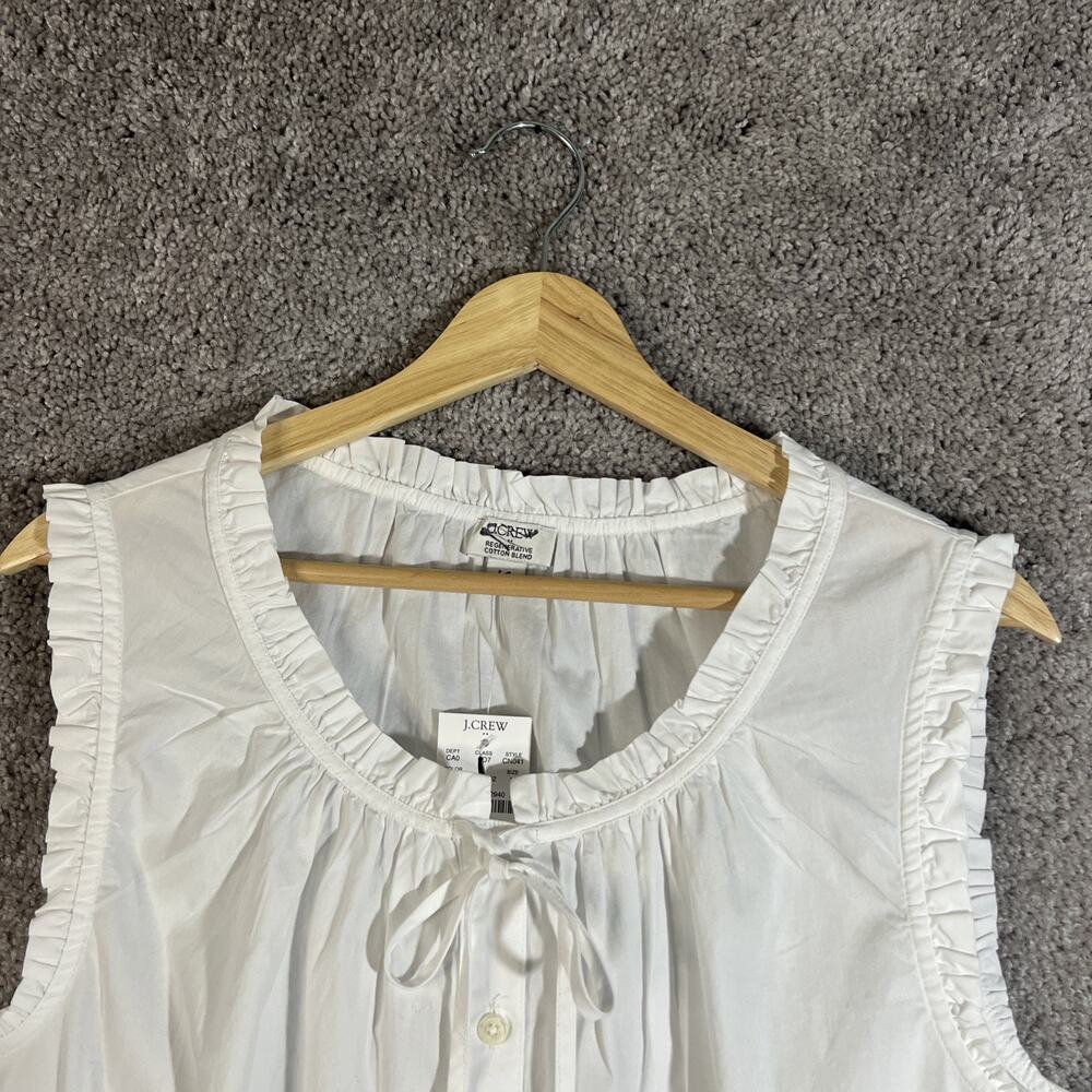 J.Crew Women’s 14 White Sleeveless Ruffle Neck Button Front Tie Blouse Top - Picture 5 of 11